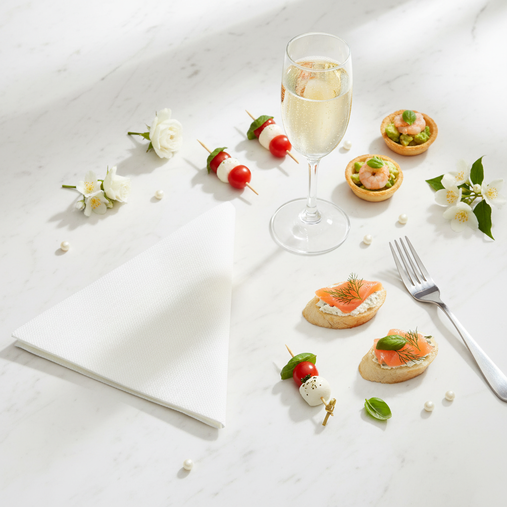 Serviette blanche sur marbre - table luxe