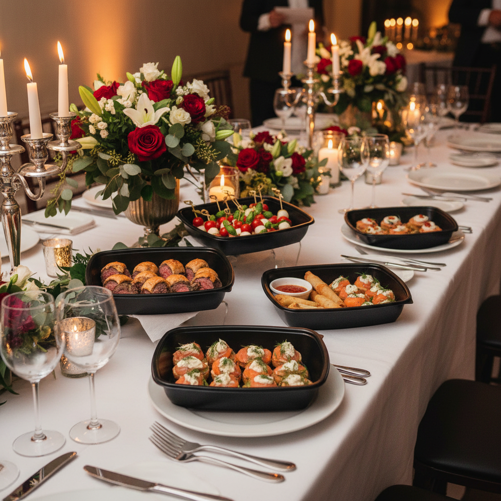 Barquette rectangulaire noire – buffet festif élégant