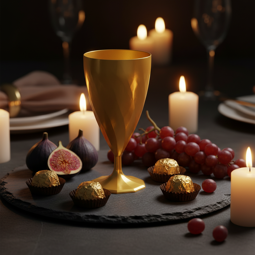 Verre or torsadé sur ardoise avec apéritif gala élégant