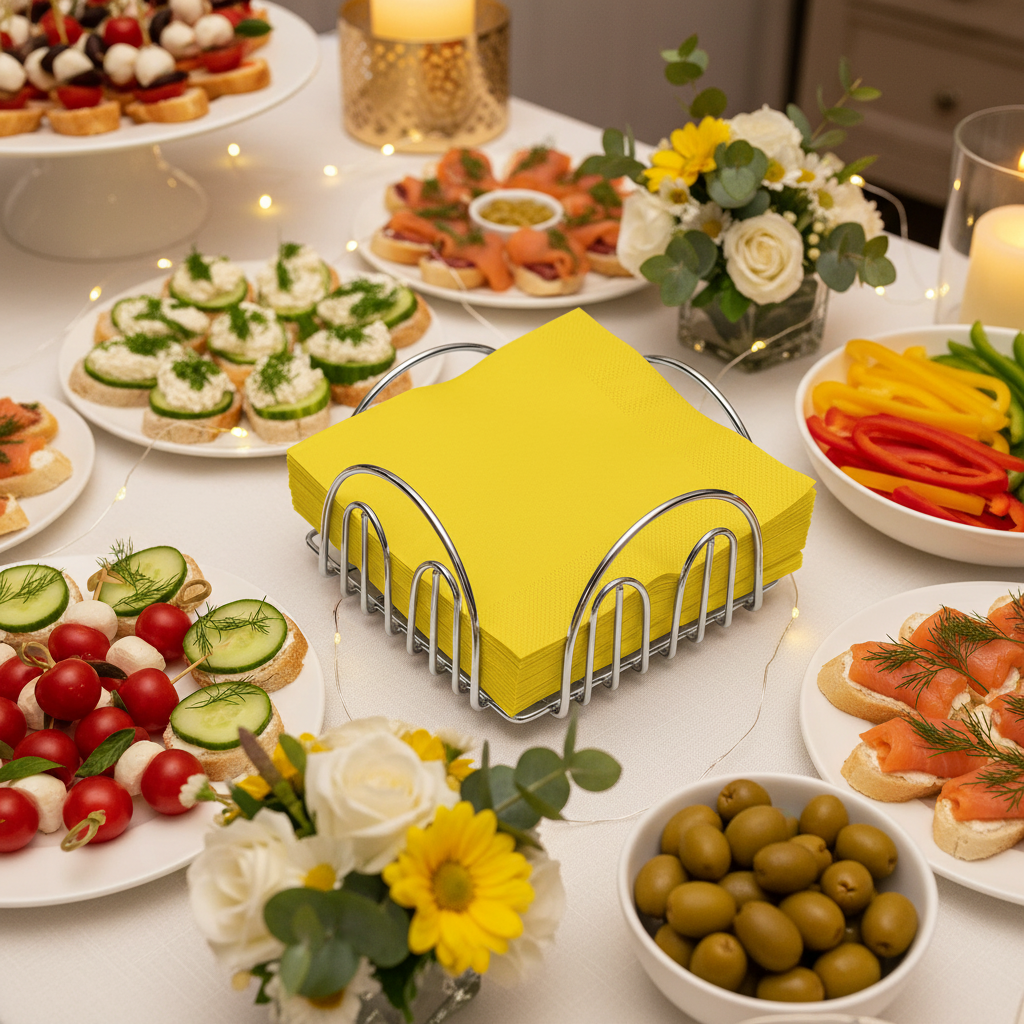 Serviettes jaune soleil buffet festif