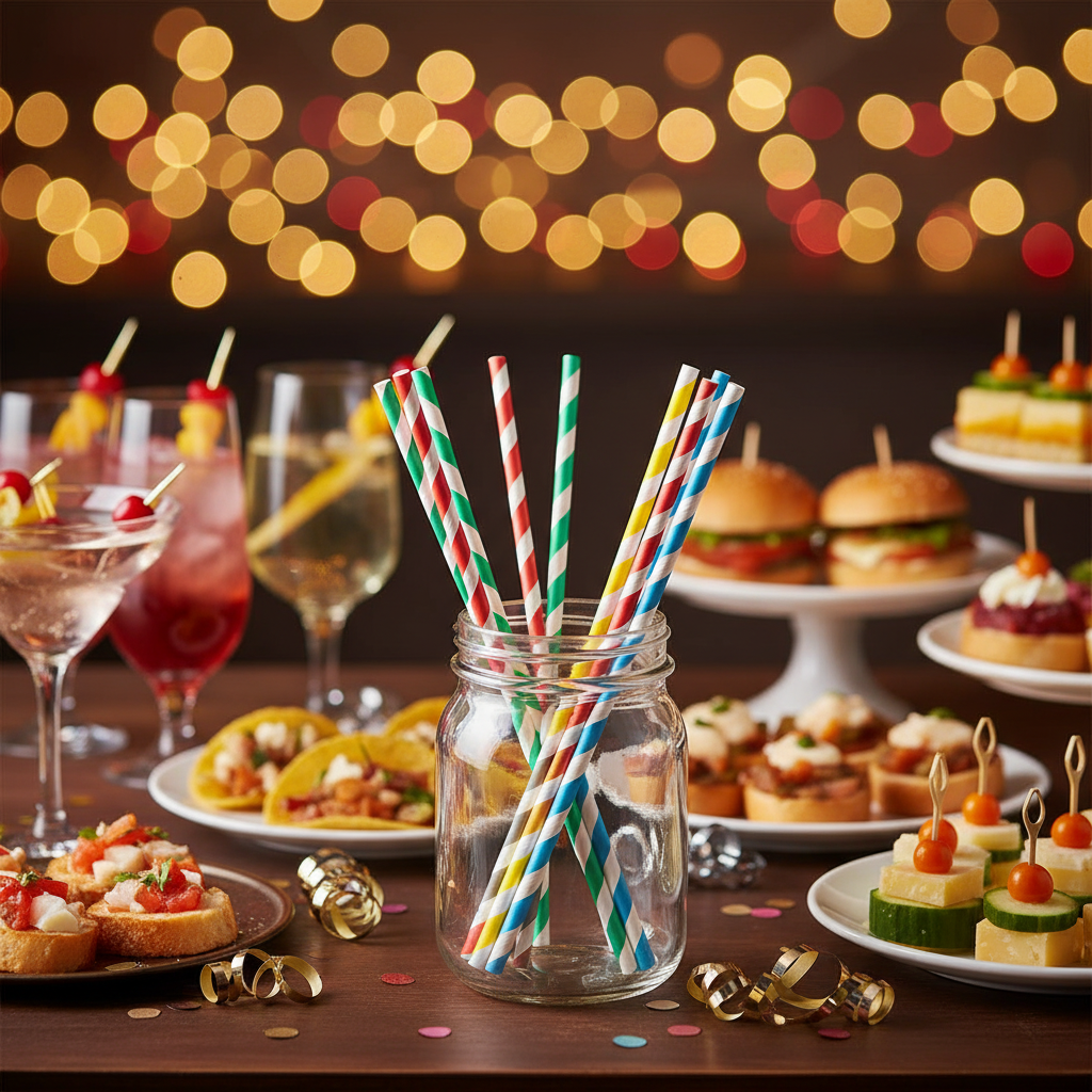 Pailles colorées buffet festif