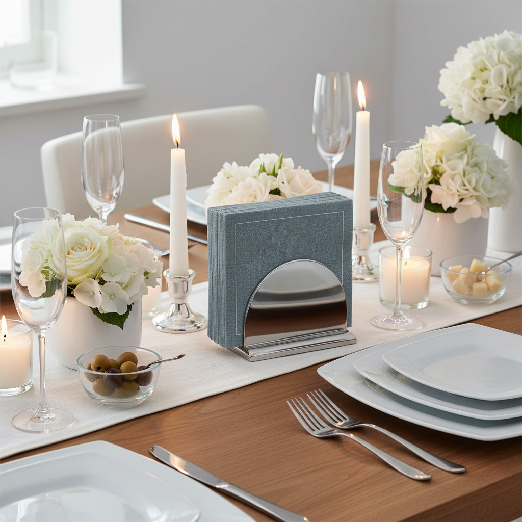 Serviette effet chiné bleu-gris - buffet festif