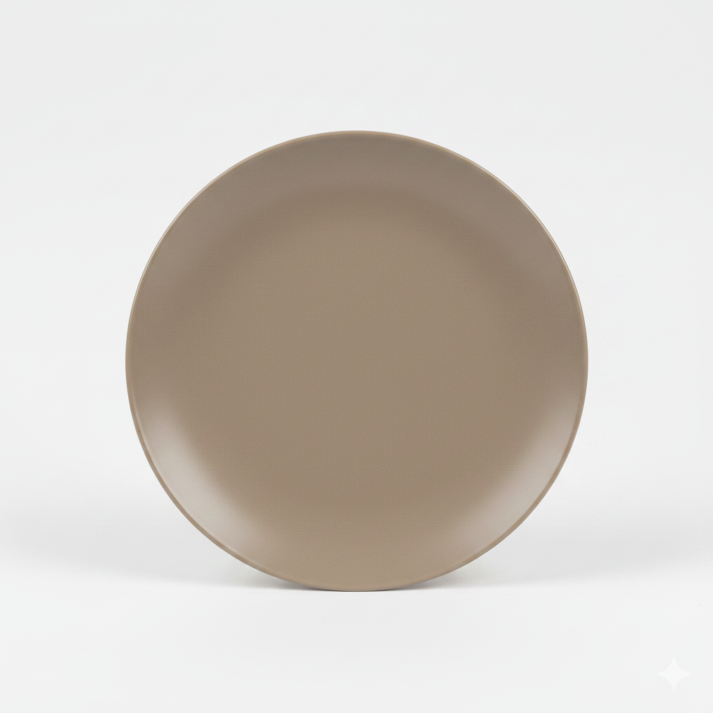 Assiette taupe photo studio fond blanc