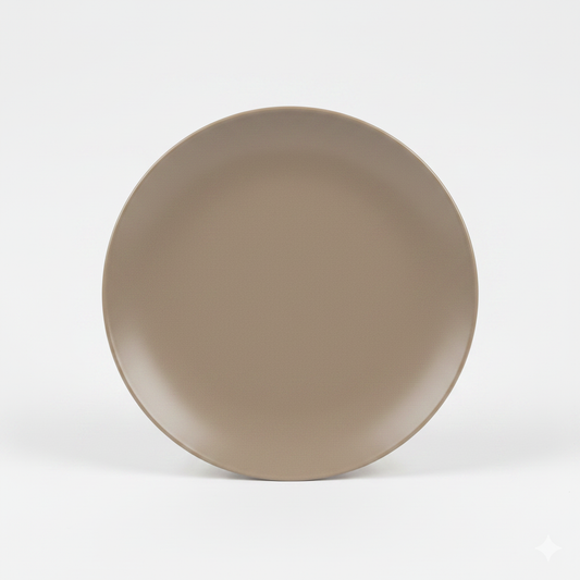 Assiette taupe photo studio fond blanc