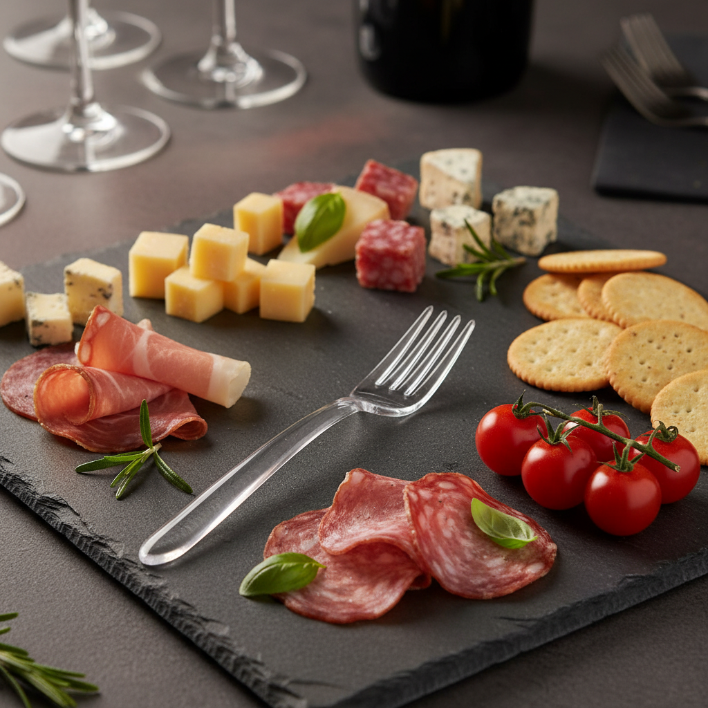 Fourchette Eugeni cristal sur ardoise apéritif élégant