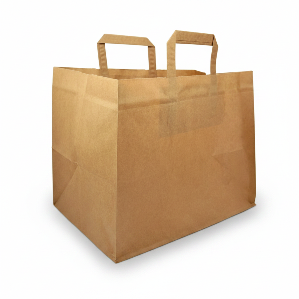 Sac cabas kraft brun 32x22x26 cm, photo studio sur fond blanc