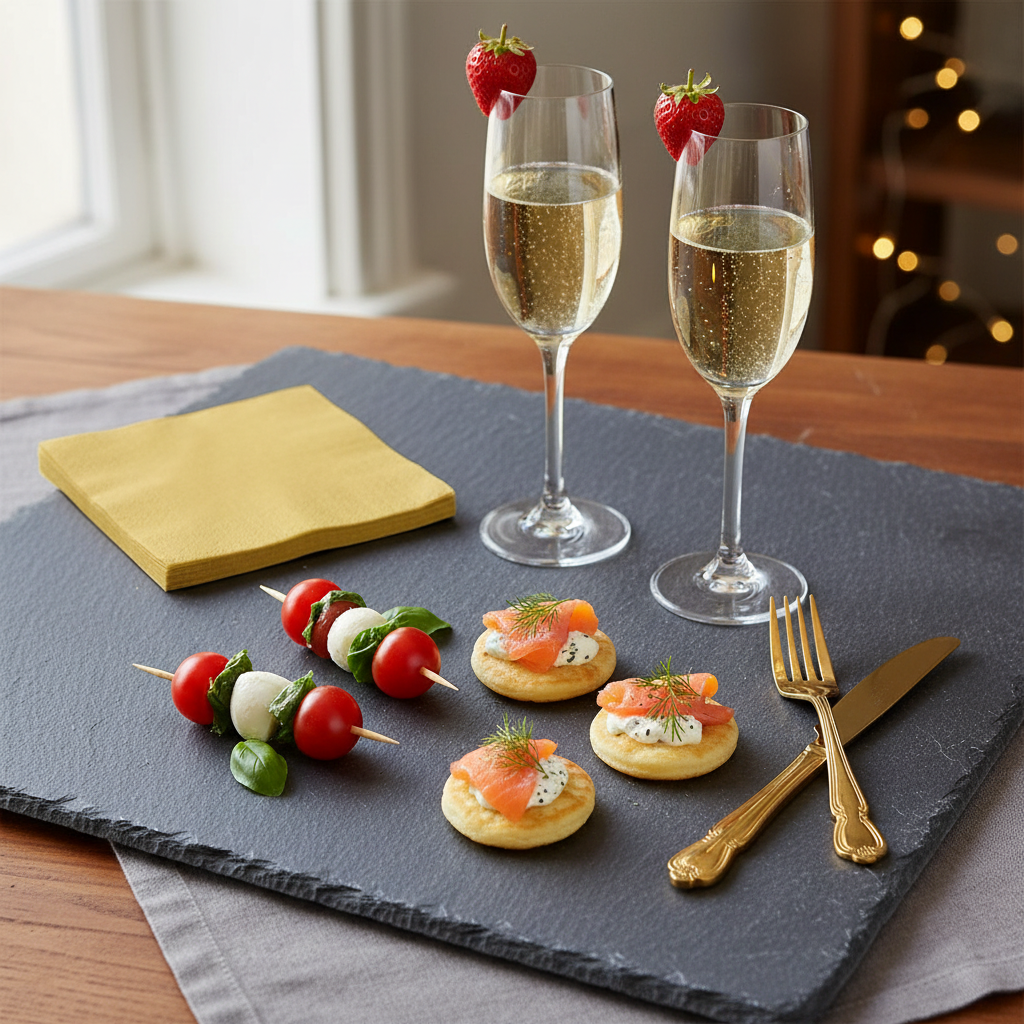 Serviette cocktail or - mise en situation apéritif ardoise