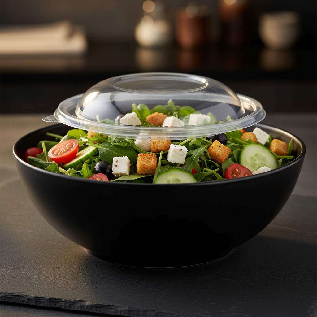 Couvercle dôme rPET grand saladier salade fraîche traiteur
