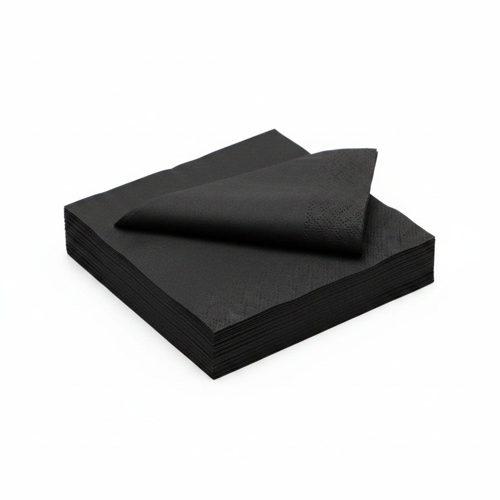 Serviette noire biodégradable - photo studio fond blanc