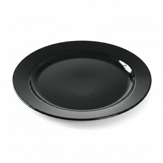 Assiette ronde recyclable noir ébène 19 cm, photo studio fond blanc, packshot produit