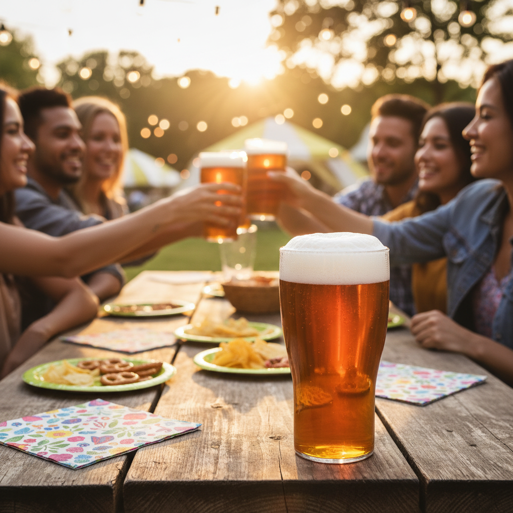 Verre à bière incassable 36cl polycarbonate lors d'un festival en plein air