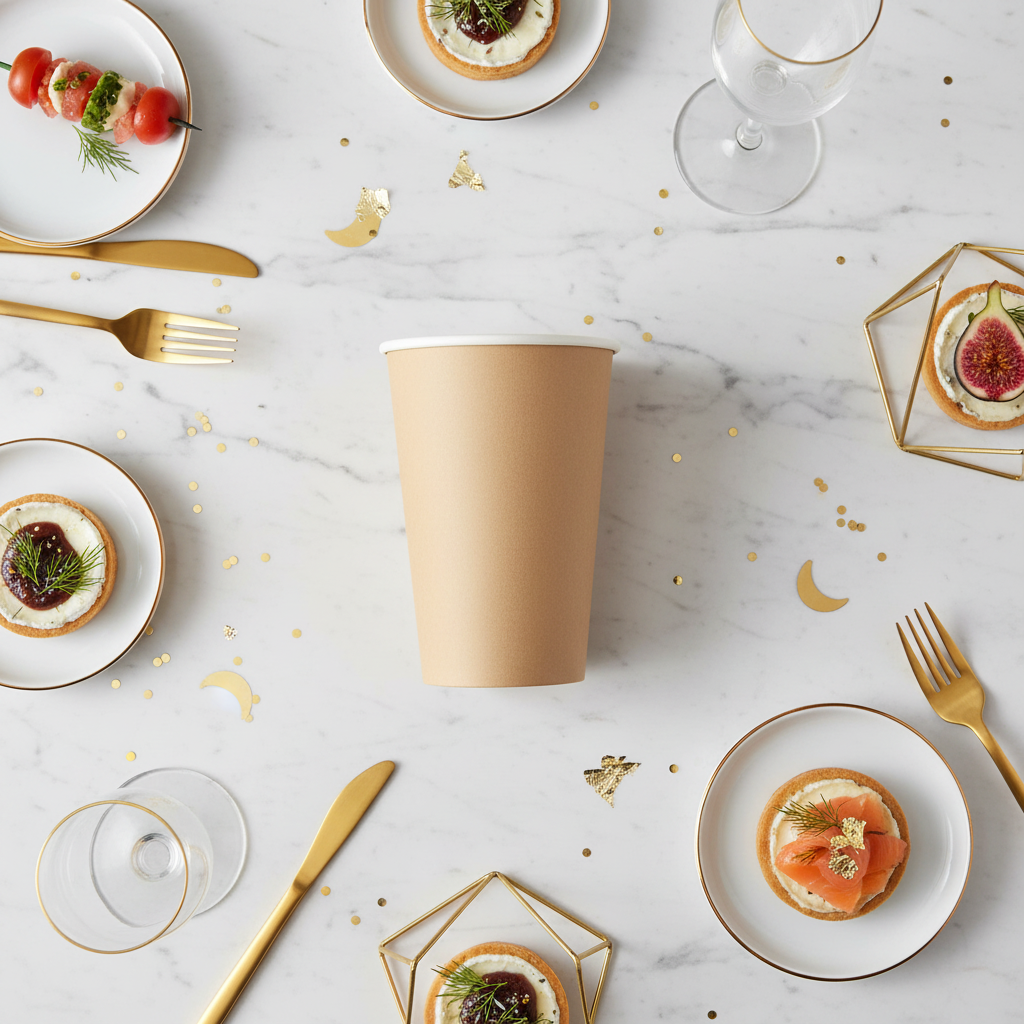 Gobelet kraft 45cl sur marbre ambiance festive champagne