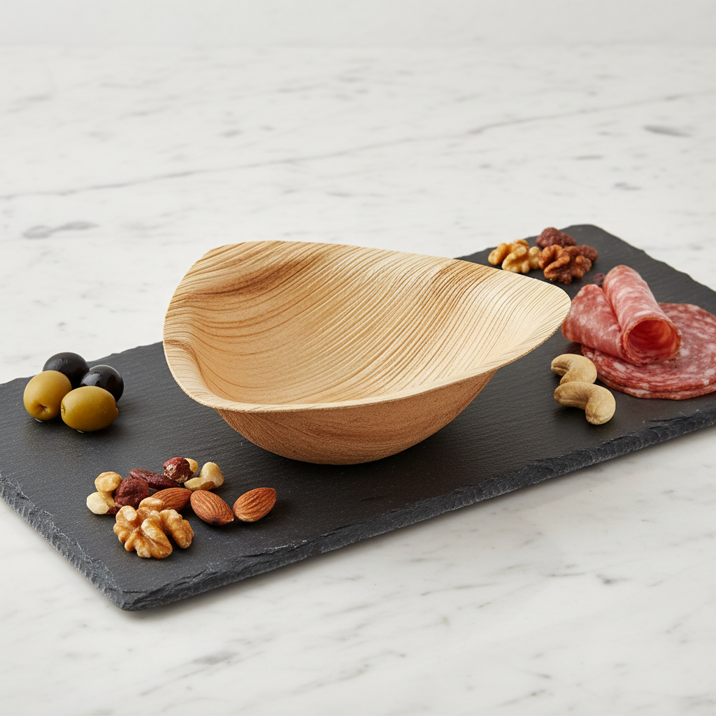 Bol feuille de palmier 300 ml - mise en situation ardoise et marbre apéritif