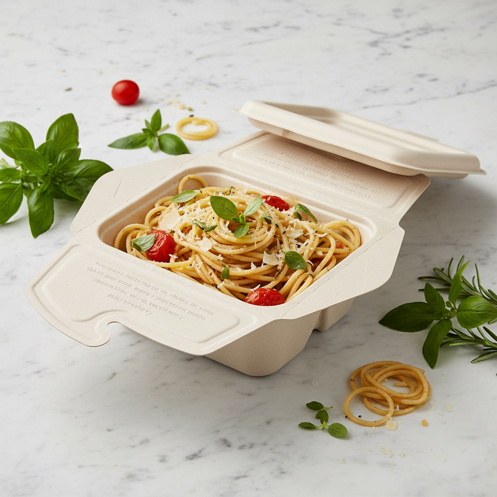 Lunch box écologique sur marbre avec repas gourmet