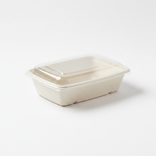 Barquette bagasse blanche couvercle transparent – photo studio fond blanc