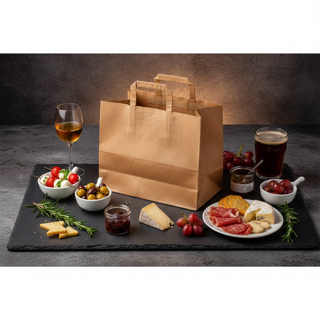 Sac cabas kraft brun 32x22x26 cm sur ardoise avec apéritif élégant