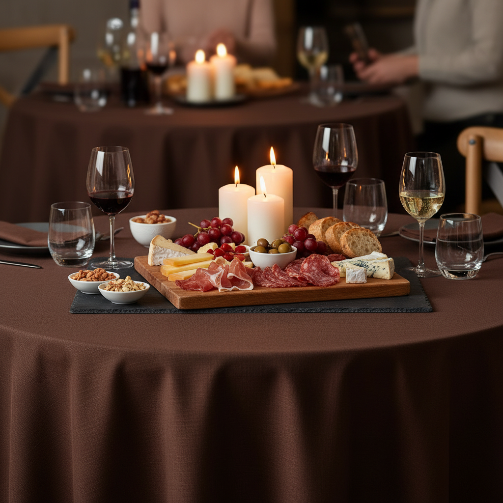 Nappe ronde chocolat table apéritif ardoise élégant