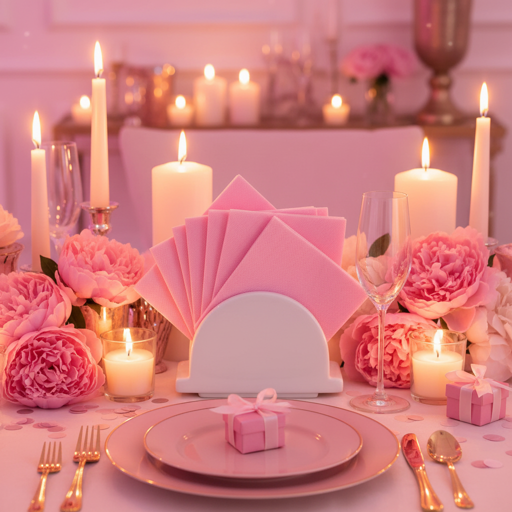 Serviette rose biodégradable - buffet festif
