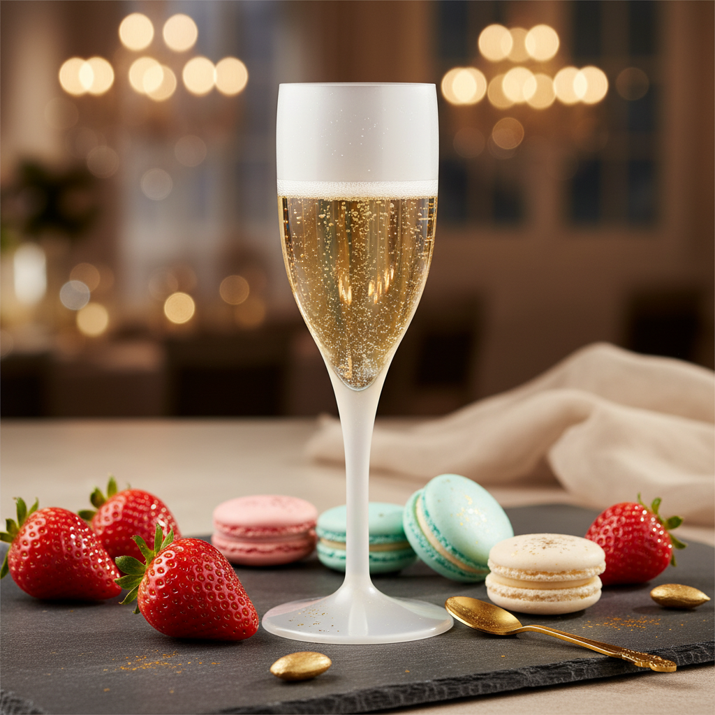 Flûte champagne SAN blanc nacré sur ardoise apéritif élégant