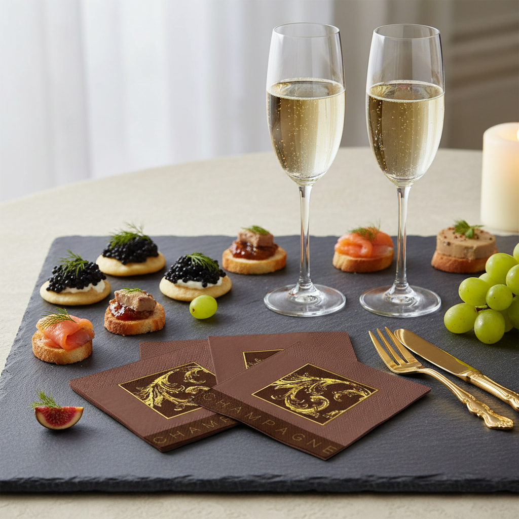 Serviette Champagne - mise en situation apéritif ardoise