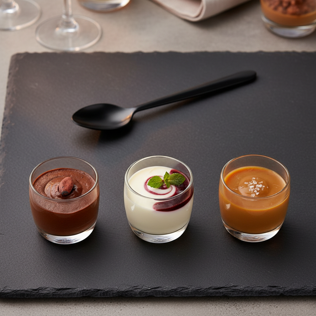 Grande cuillère noire LUX Starck sur ardoise apéritive