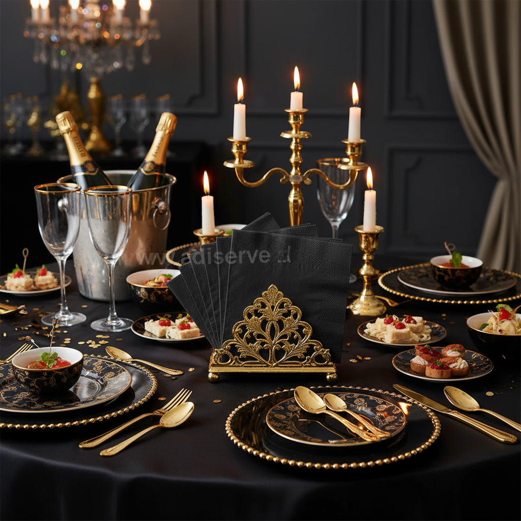 Serviette cocktail noire - buffet festif