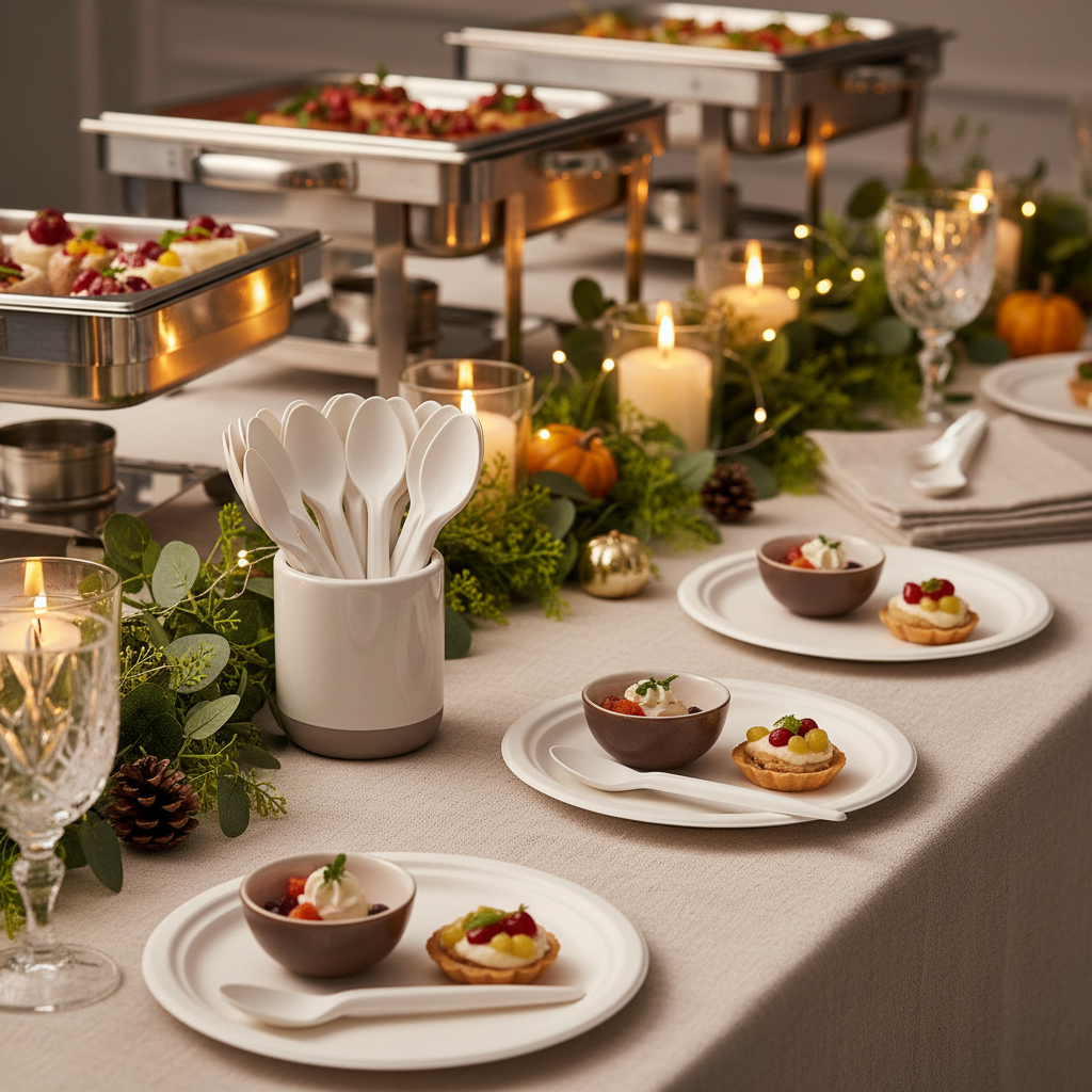 Cuillères carton blanc bio buffet festif événementiel