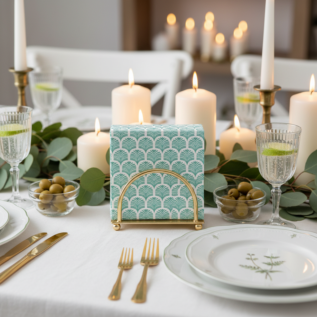 Serviette palmette verte - buffet festif