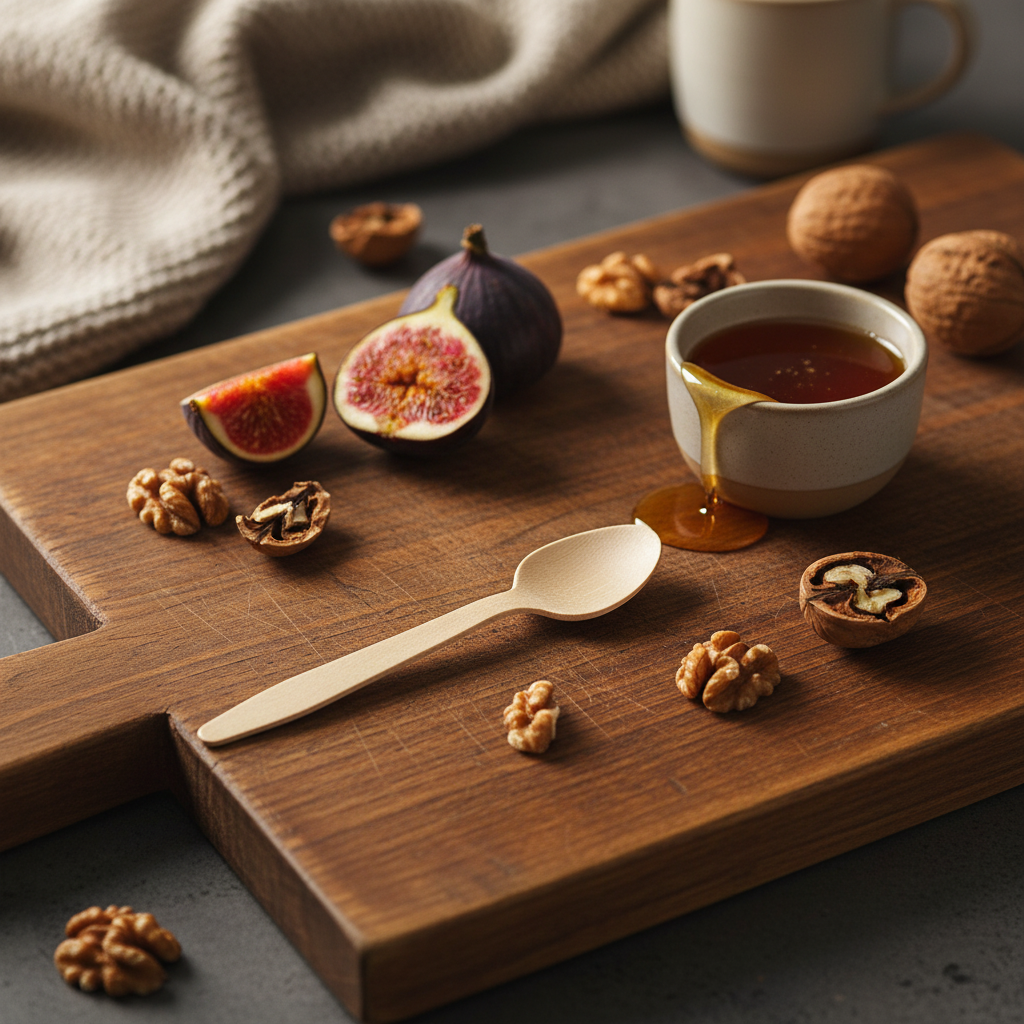 Cuillère bois bouleau miel figues noix gourmet