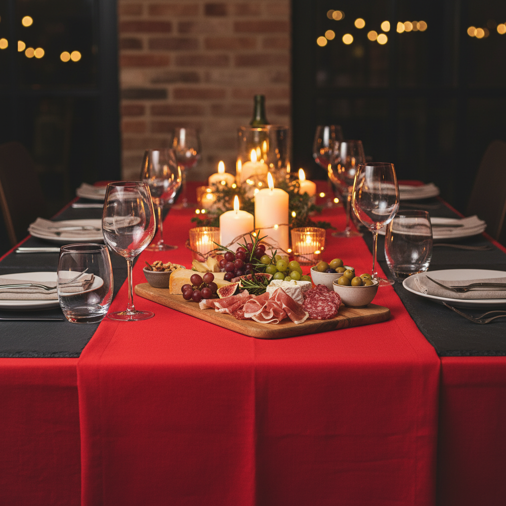 Nappe rouge vif table apéritif ardoise élégant