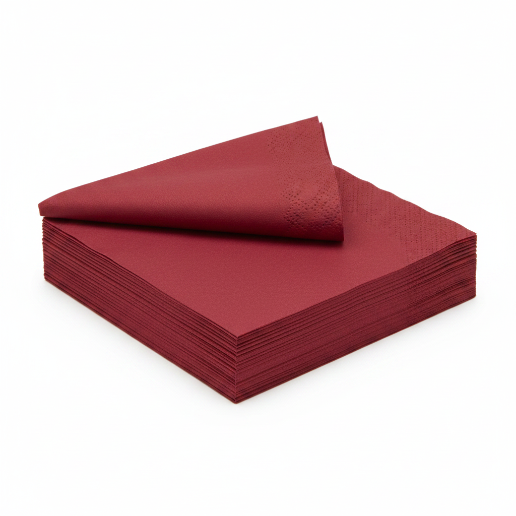 Serviette bordeaux biodégradable - photo studio fond blanc