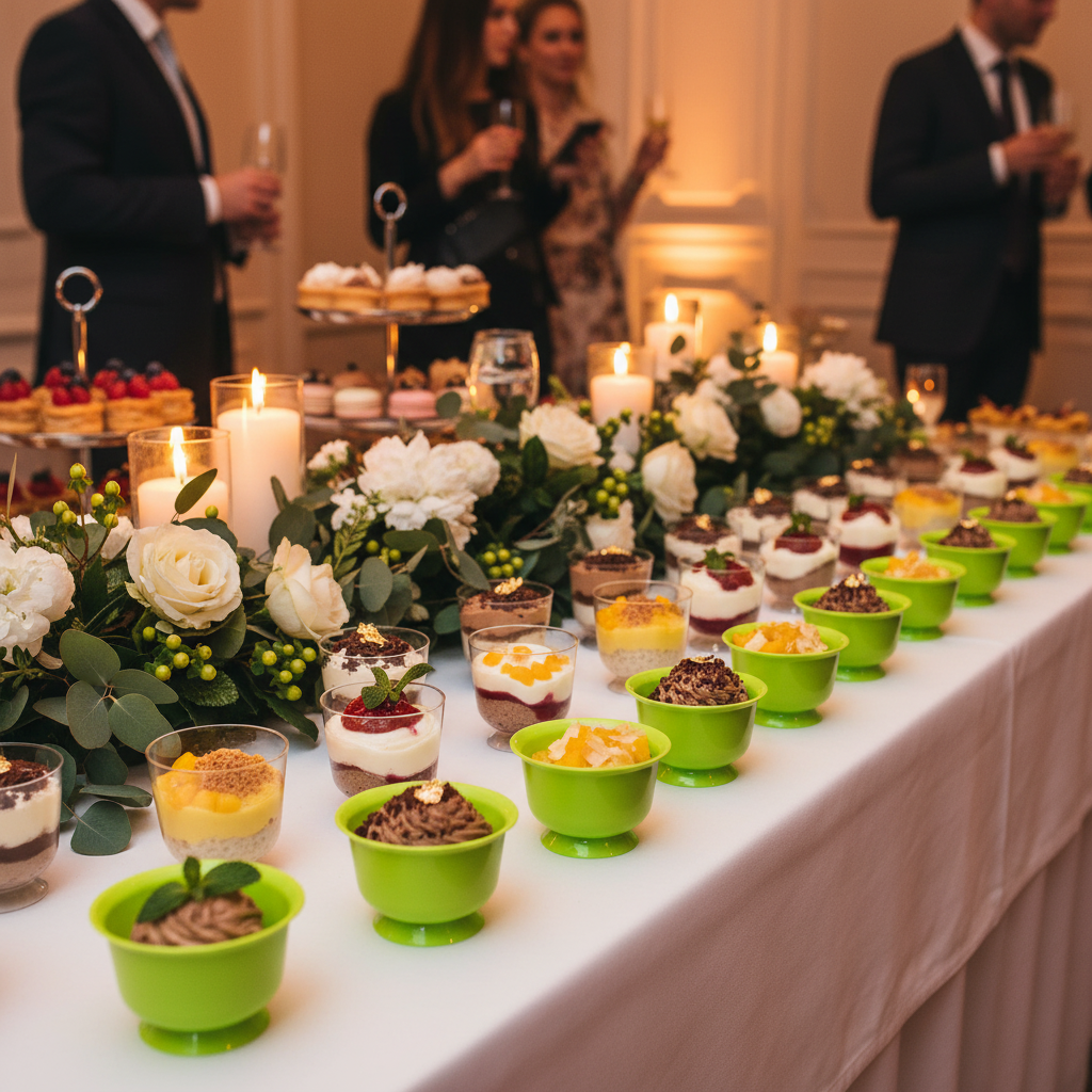 Coupes dessert vert anis buffet festif événementiel