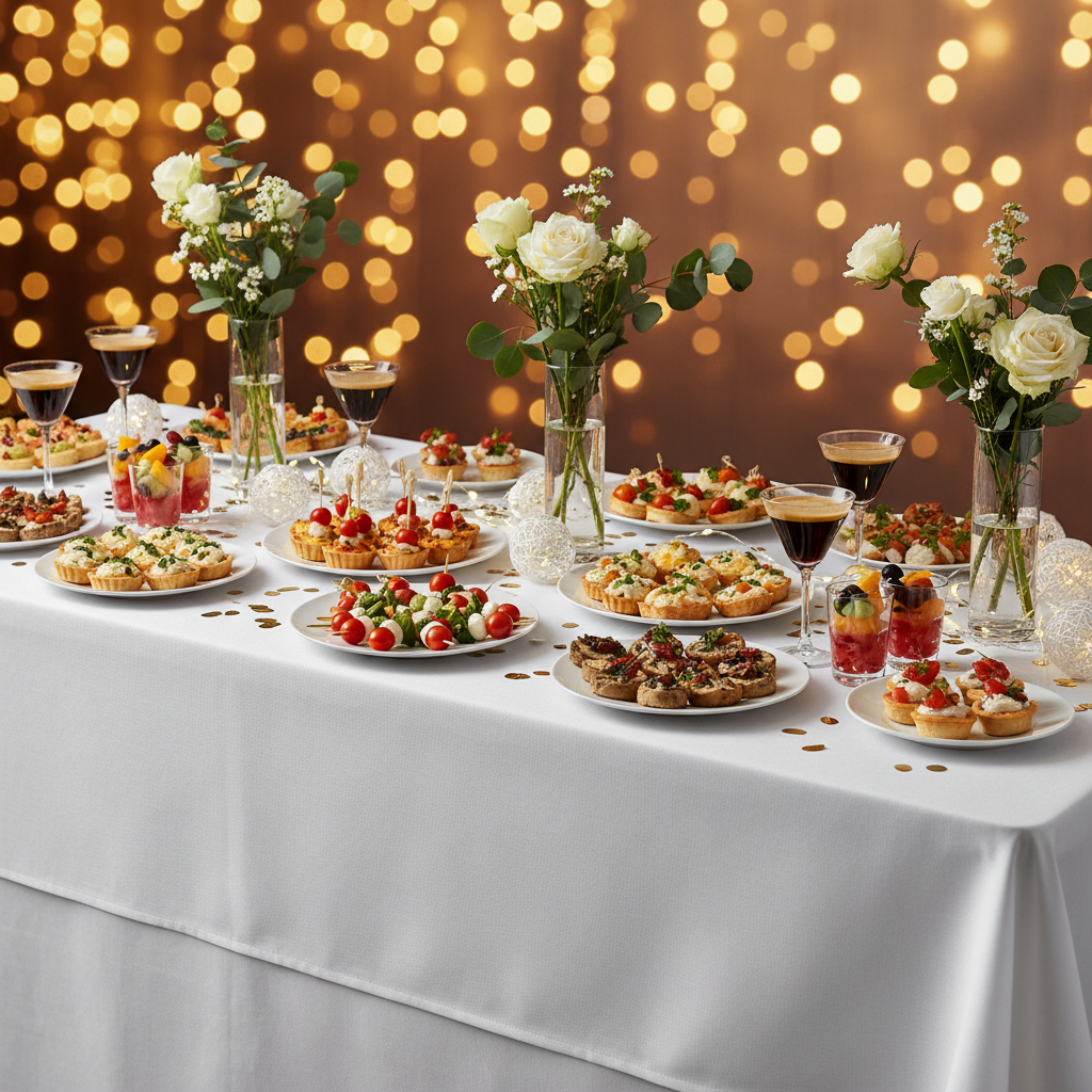 Nappe blanche buffet festif élégant