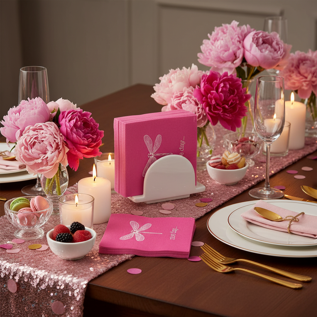 Serviette Nice Day fuchsia - buffet festif