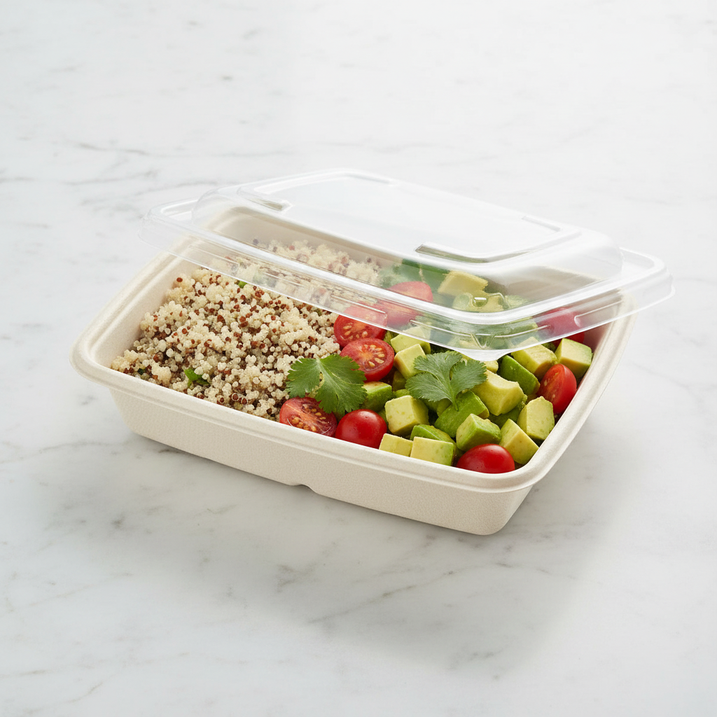 Couvercle PP transparent barquette repas marbre flat lay