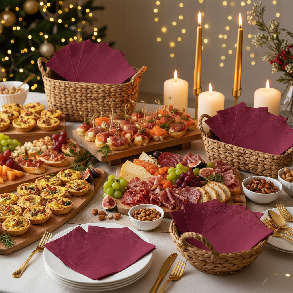 Serviette bordeaux - buffet festif