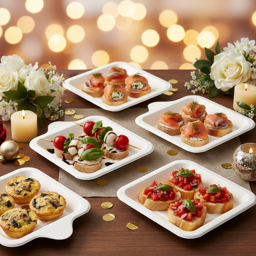Mini assiettes pulpe blanche buffet festif élégant