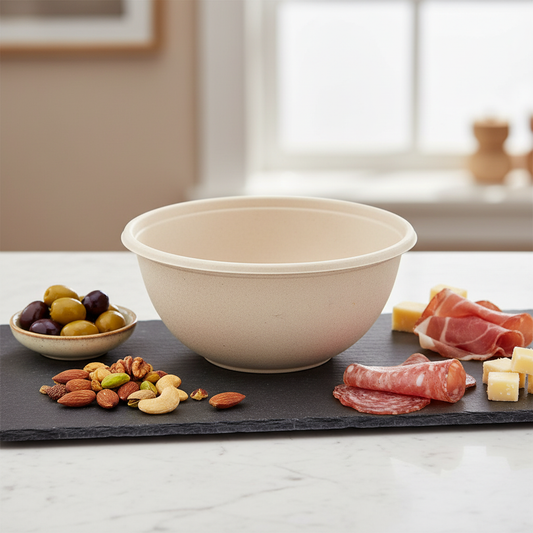 Bol buddha bowl fibre de canne à sucre 1L - mise en situation ardoise et marbre apéritif