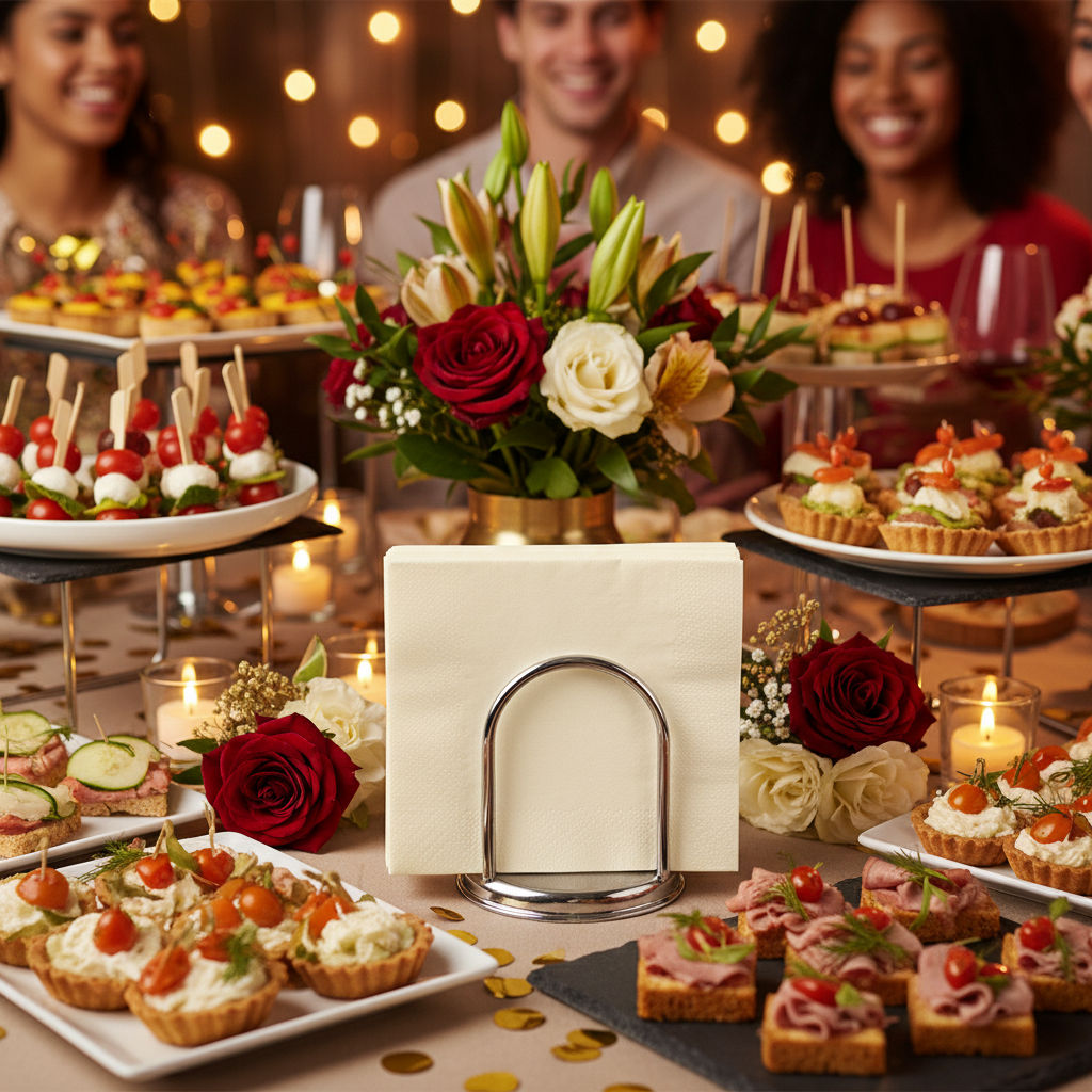 Serviettes ivoire buffet festif