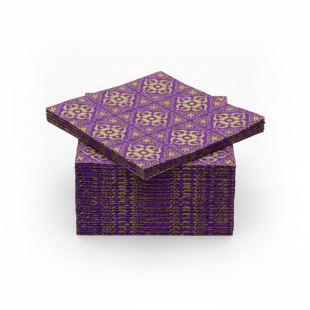 Serviette Paviot Orient gold-violet - photo studio fond blanc