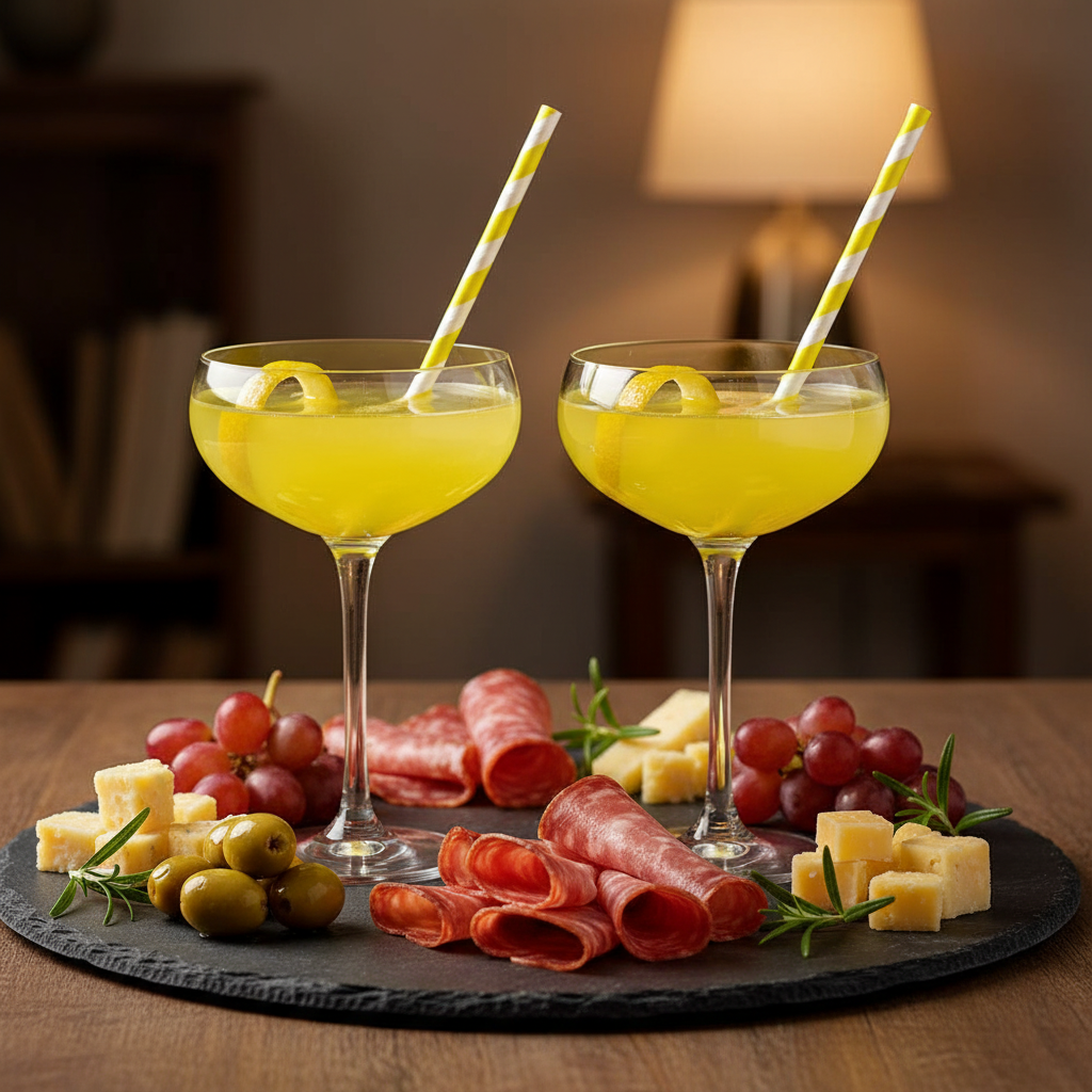 Pailles jaune et blanc sur ardoise apéritif élégant