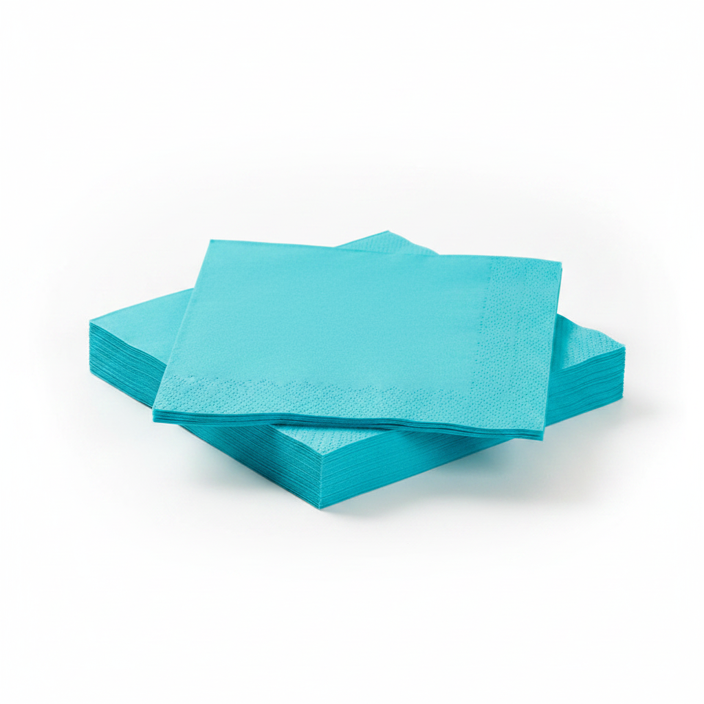 Serviette turquoise 33cm biodégradable - photo studio fond blanc