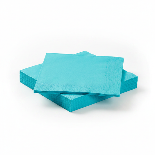 Serviette turquoise 33cm biodégradable - photo studio fond blanc
