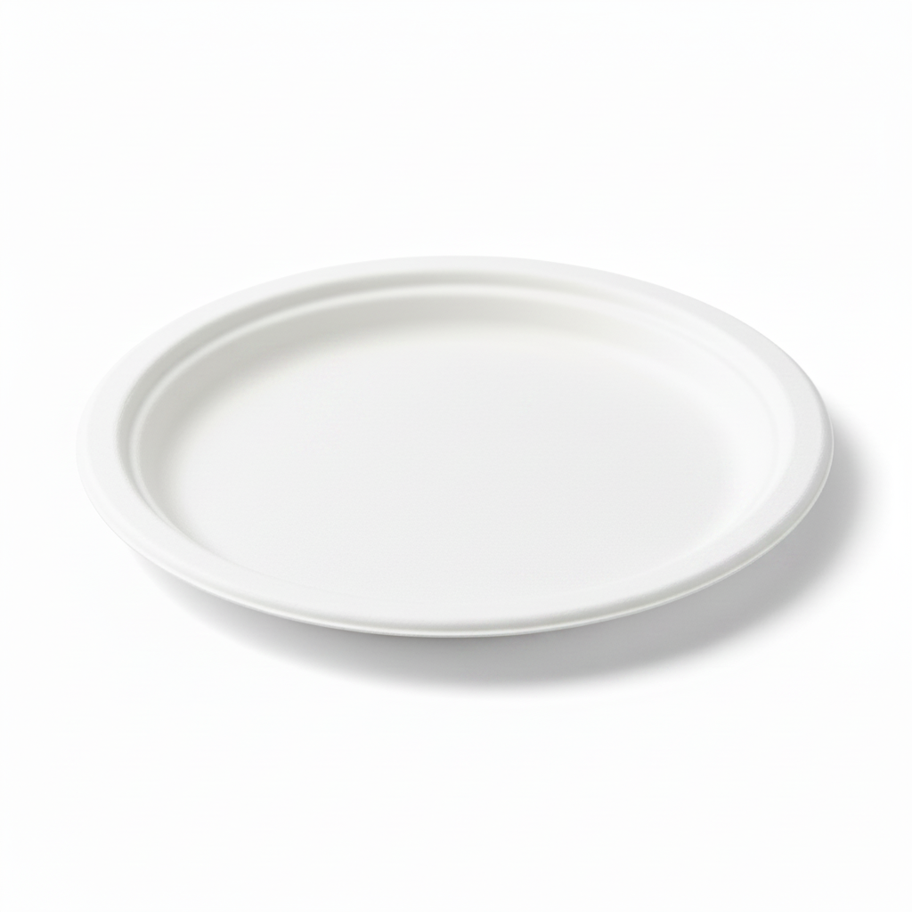 Assiette ronde Pure Canne 18 cm biodégradable, photo studio fond blanc, packshot produit