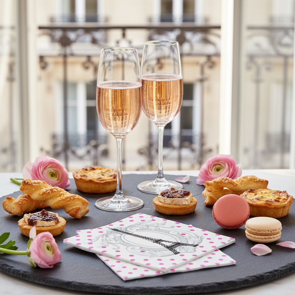 Serviette Tour Eiffel - mise en situation apéritif ardoise