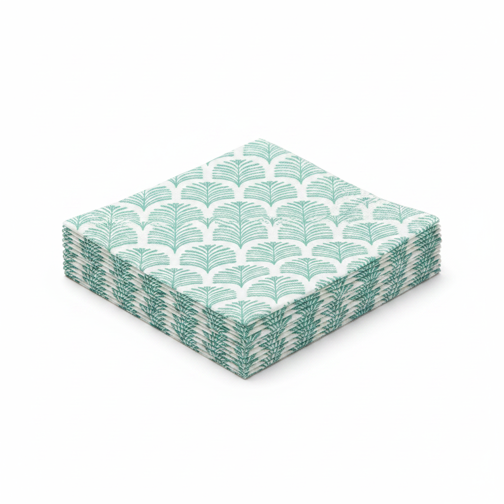 Serviette Paviot palmette vert - photo studio fond blanc