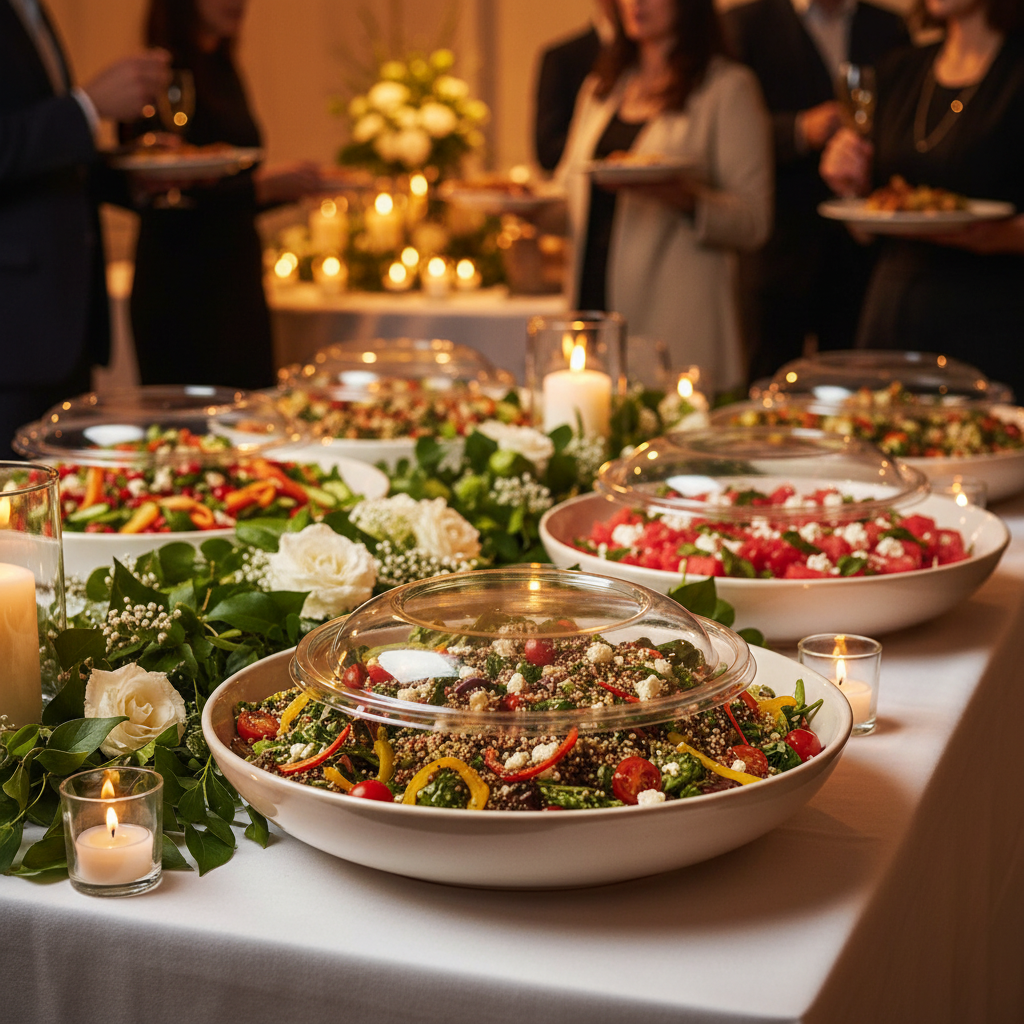 Couvercles dôme rPET saladiers buffet festif événementiel