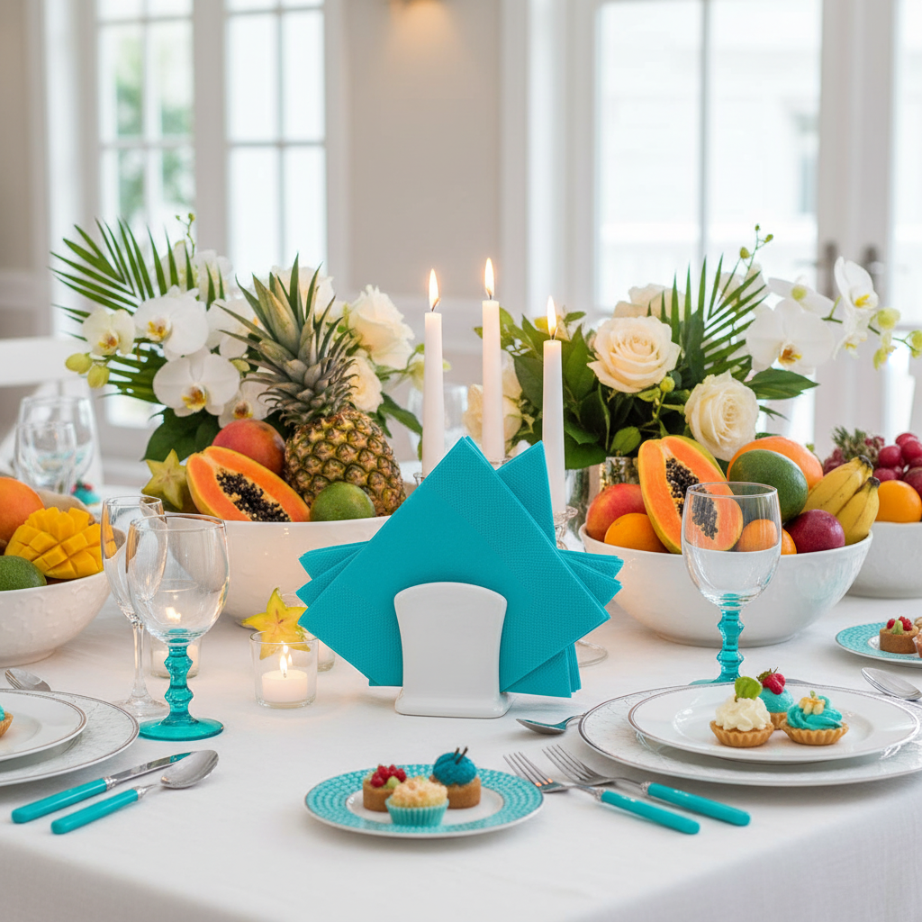 Serviette turquoise 40cm biodégradable - buffet festif