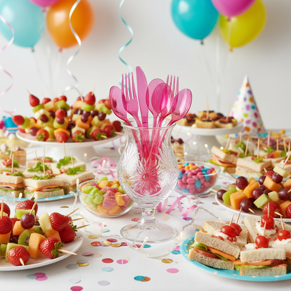 Couverts rose framboise buffet festif