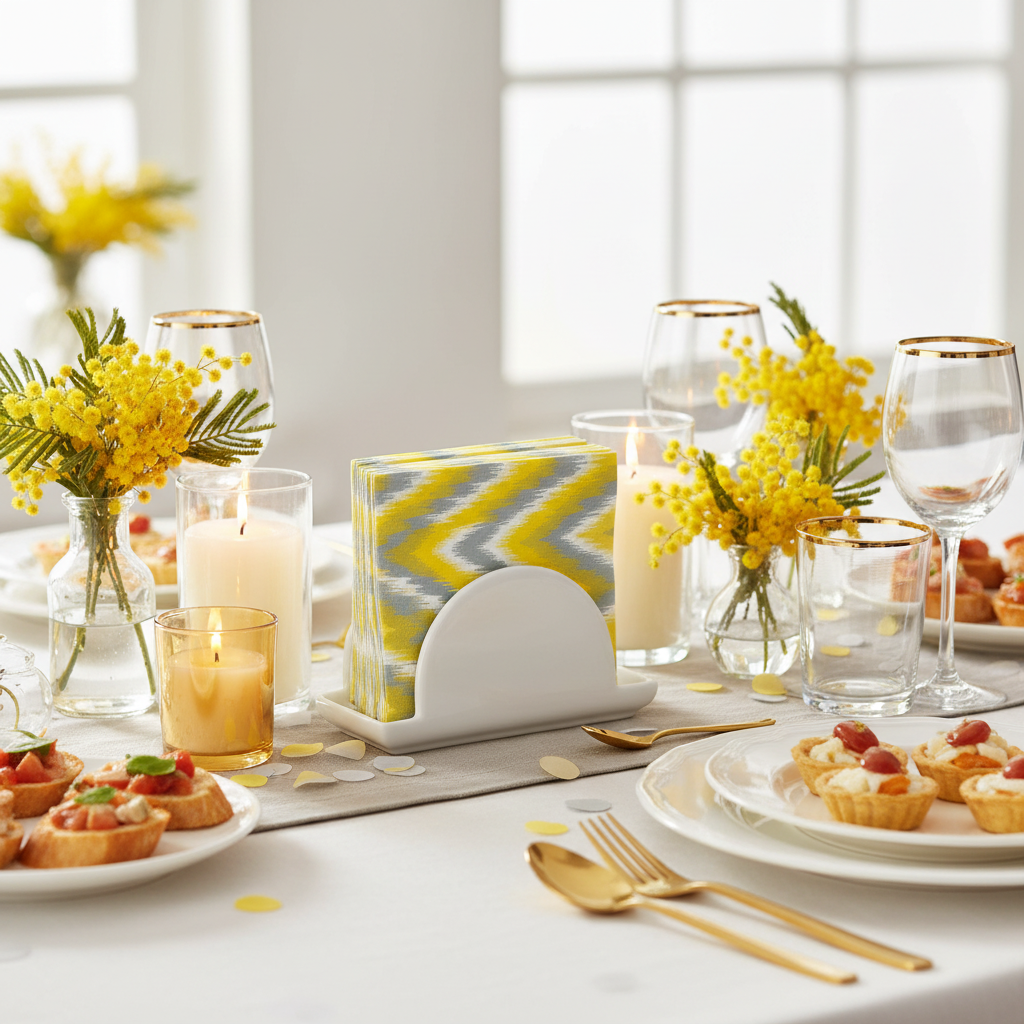 Serviette Ikat jaune - buffet festif